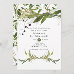 Invitación Watercolor Leafy Greenery Bridesmaids Luncheon
