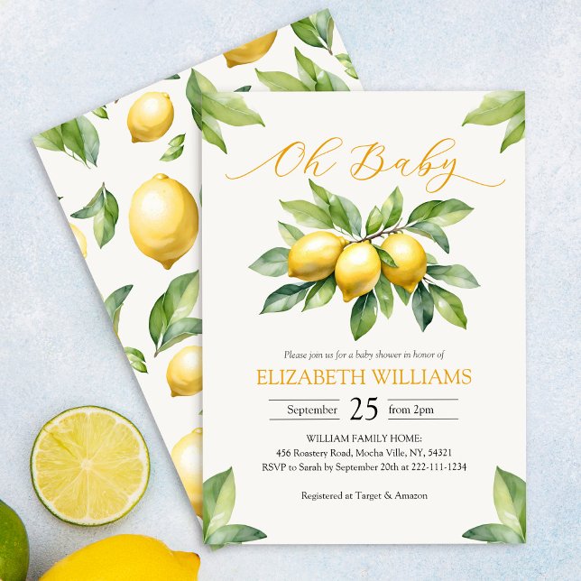 Invitación Watercolor Lemon Baby Shower (Subido por el creador)