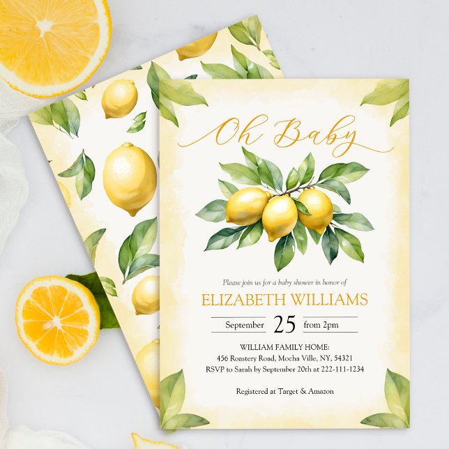 Invitación Watercolor Lemon Baby Shower (Subido por el creador)