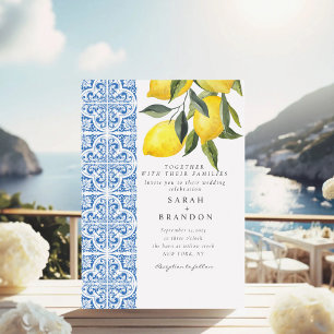 Invitación Watercolor Lemon Blue mosaico Boda mediterráneo