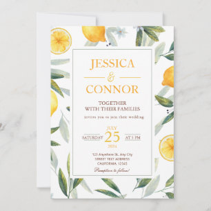 Invitación Watercolor Lemon Citrus Floral Moderno Boda