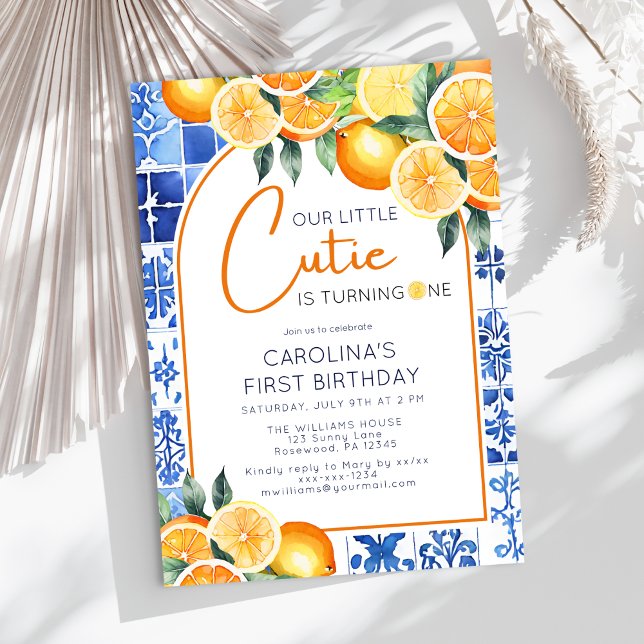 Invitación Watercolor Lemon Citrus Primer Cumpleaños (Subido por el creador)