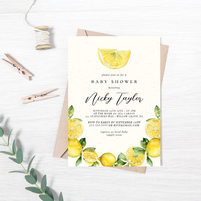 Invitación Watercolor Lemon Citrus Summer Baby Shower (Subido por el creador)