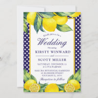 Watercolor Lemon Floral Blue Polka Dot