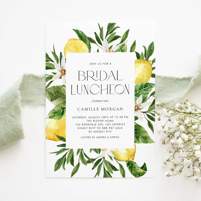 Invitación Watercolor Lemon Frame Botanal Bridal Luncheon (Subido por el creador)
