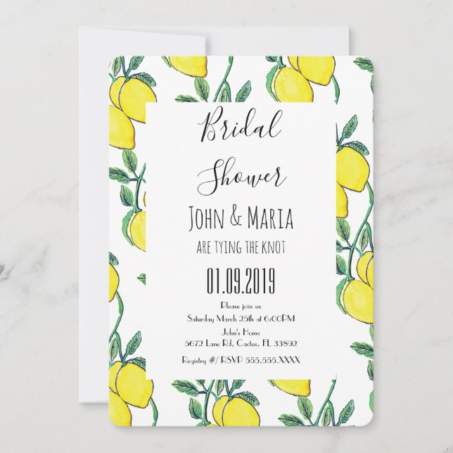 Invitación Watercolor Lemon Green Bunch Bridal Shower (Anverso)