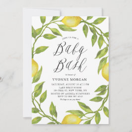 Invitación Watercolor Lemon Greenery Wreath Baby Shower Bash