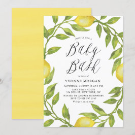 Invitación Watercolor Lemon Greenery Wreath Baby Shower Bash