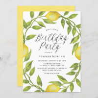 Watercolor Lemon Greenery Wreath Birthday Party