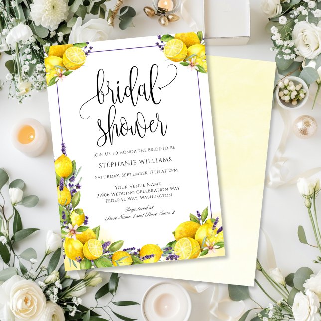 Invitación Watercolor Lemon Lavender Boho Bridal Shower (Watercolor Lemon Lavender Boho Bridal Shower Invitation)