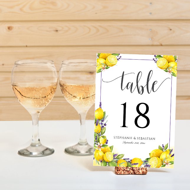 Invitación Watercolor Lemon Lavender Boho Número de tabla (Watercolor Lemon Lavender Boho Table Number)