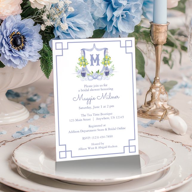 Invitación Watercolor Lemon Tree Monogram Crest (Subido por el creador)