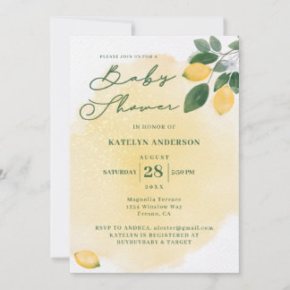 Invitación Watercolor Lemons Baby Shower