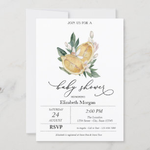 Invitación Watercolor Lemons Baby Shower Botánico