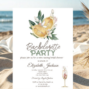 Invitación Watercolor Lemons Bachelorette de Vidrio Botánico