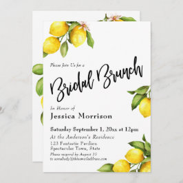 Invitación Watercolor Lemons Bridal Brunch Typography