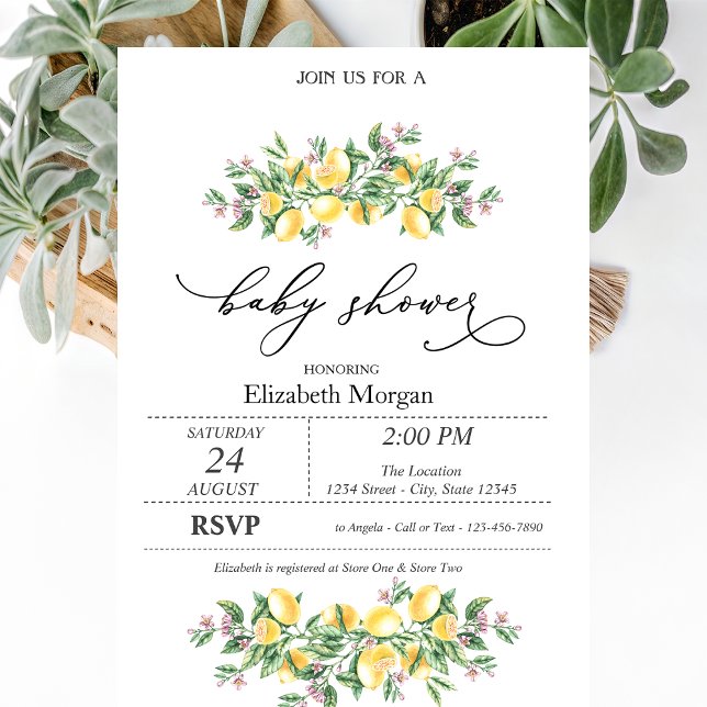 Invitación Watercolor Lemons Flores Botánicas Baby Shower (Subido por el creador)