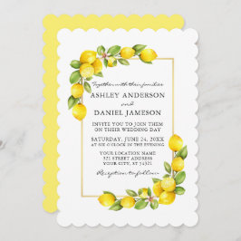 Invitación Watercolor Lemons Greenery Boda amarillo