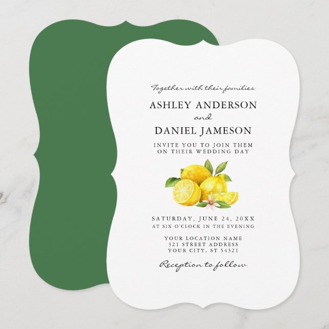 Invitación Watercolor Lemons Greenery Boda GB (Anverso / Reverso)