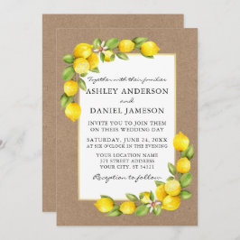 Invitación Watercolor Lemons Greenery Kraft Boda