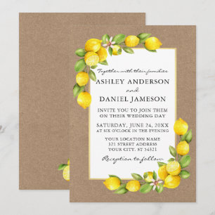 Invitación Watercolor Lemons Greenery Kraft Boda