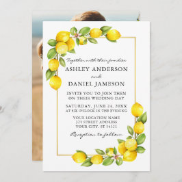 Invitación Watercolor Lemons Greenery Photo Gold Boda