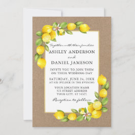 Invitación Watercolor Lemons Greenery Photo Kraft Boda