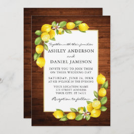 Invitación Watercolor Lemons Greenery Wood Boda
