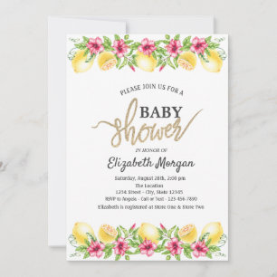 Invitación Watercolor Lemons Hibiscus Botanical Baby Shower