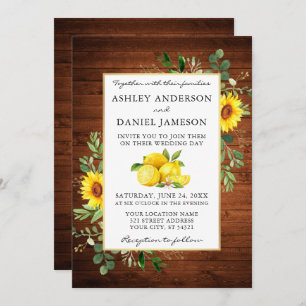 Invitación Watercolor Lemons Wood Sunflowers Boda de fotos