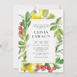 Invitación Watercolor Lemons y Cranberries Ducha de novias