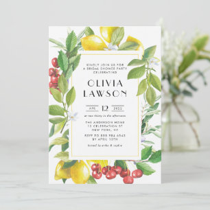 Invitación Watercolor Lemons y Cranberries Ducha de novias