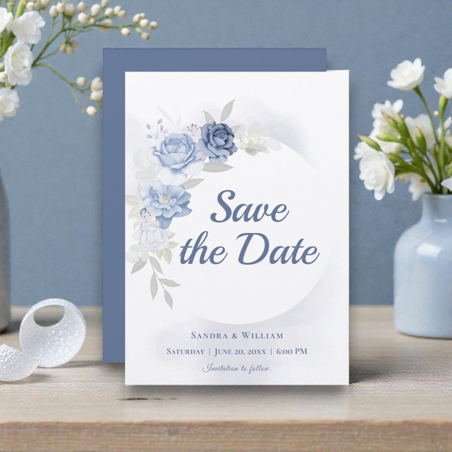 Invitación Watercolor Light Blue Floral Wedding Save the Date (Subido por el creador)