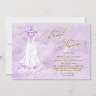 Invitación Watercolor Lilac Boda Gown Bridal Shower Invite