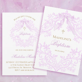Invitación  watercolor lilac bow Baptism