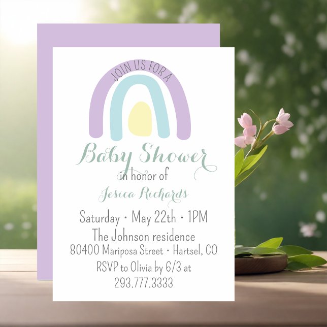 Invitación Watercolor lilac mininbow Baby Shower (Subido por el creador)