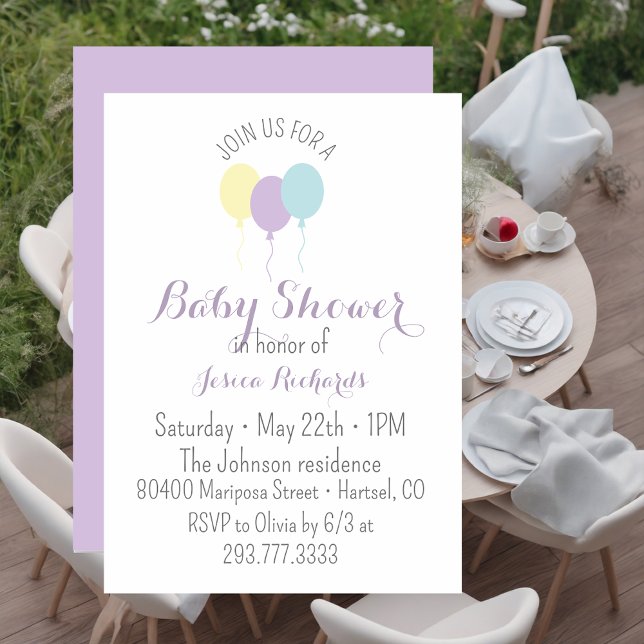 Invitación Watercolor lilac minty Balloons Baby Shower (Subido por el creador)