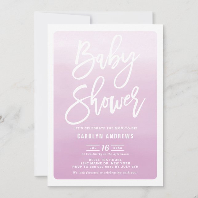 Invitación Watercolor Lilac Ombre Calligraphy Baby Shower (Anverso)