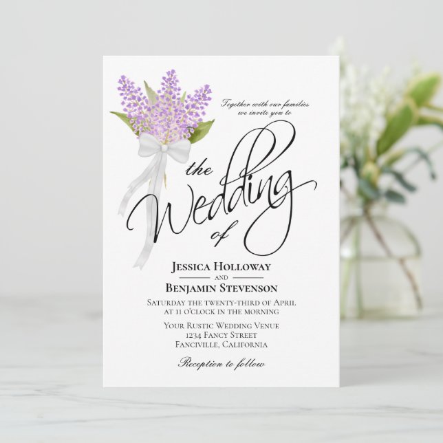 Invitación Watercolor Lilacs Bouquet Rustic Boho Boda (Anverso de pie)