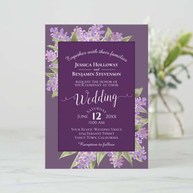 Invitación Watercolor Lilacs Plum Purple Boho Boda (Anverso de pie)