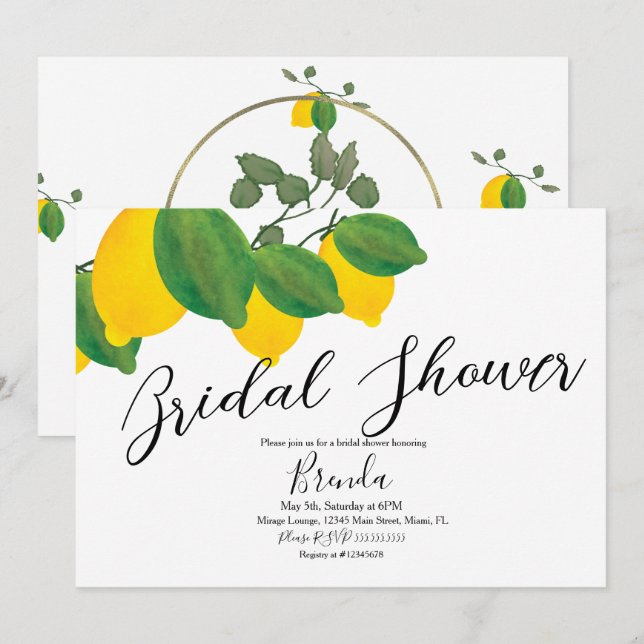 Invitación Watercolor Lime Lemon Limon Bridal Shower (Anverso / Reverso)
