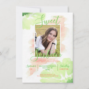 Invitación Watercolor Lime Pink Floral SWEET DIECISÉIS 16
