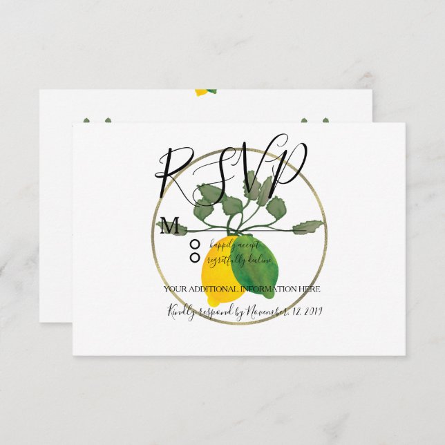 Invitación Watercolor Limoncillo Lime Lemon Boda (Anverso / Reverso)