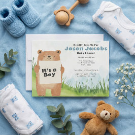 Invitación Watercolor lindo Oso Es un niño Baby Shower