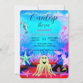Invitación Watercolor lindo Sea Animals Fiesta de cumpleaños
