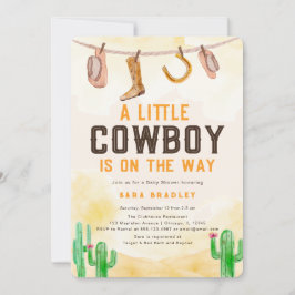 Invitación Watercolor Little Cowboy Western Baby Shower
