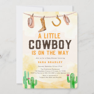 Invitación Watercolor Little Cowboy Western Baby Shower