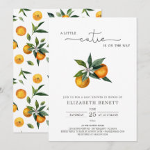 Watercolor Little Cutie Citrus Naranja Baby Shower