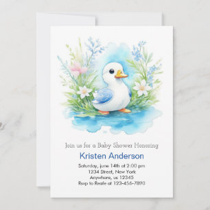 Invitación Watercolor Little Duck Boy Baby Shower
