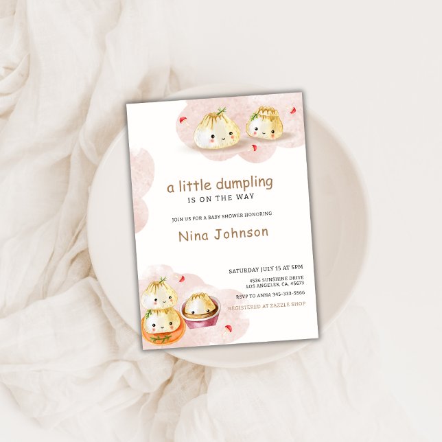 Invitación Watercolor Little Dumpling Mushroom Baby Shower (Watercolor Little Dumpling Mushroom Baby Shower Invitation)